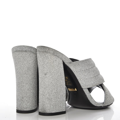 Gucci Glitter Fabric Webby Crossover High Heel Slide Sandals 39 Argento 4 of 8