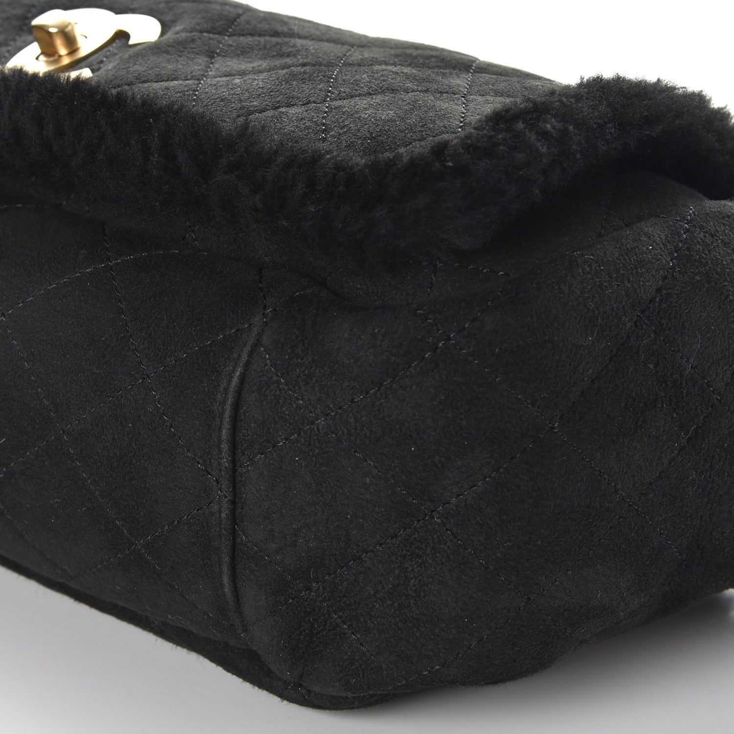 Chanel Shearling Suede Quilted Fur Flap Black 9 of 10