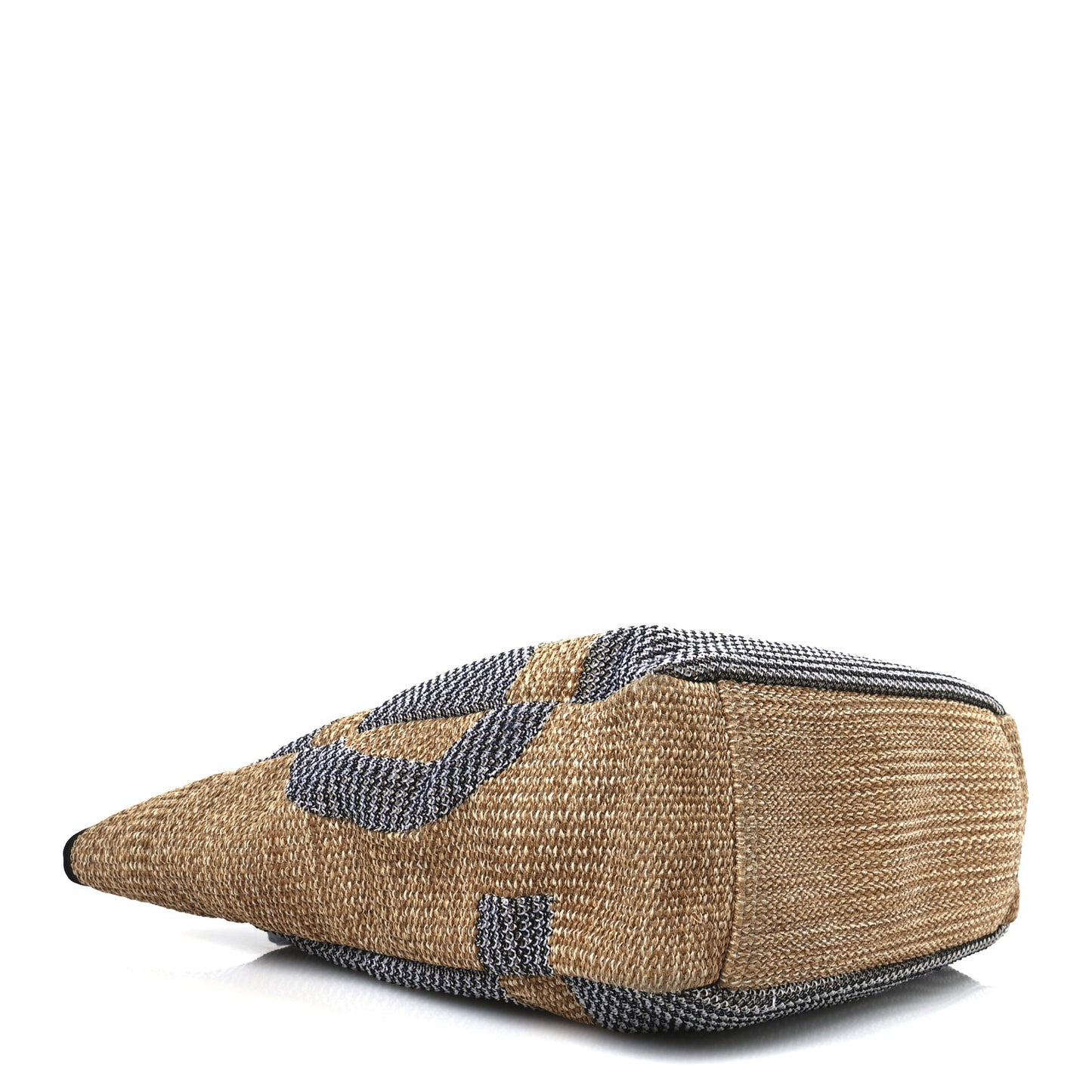 Woven Straw Raffia Logo Tote Blue Beige