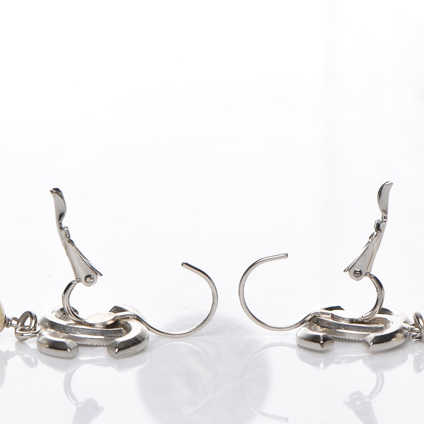 Crystal Pearl CC Drop Earrings Silver