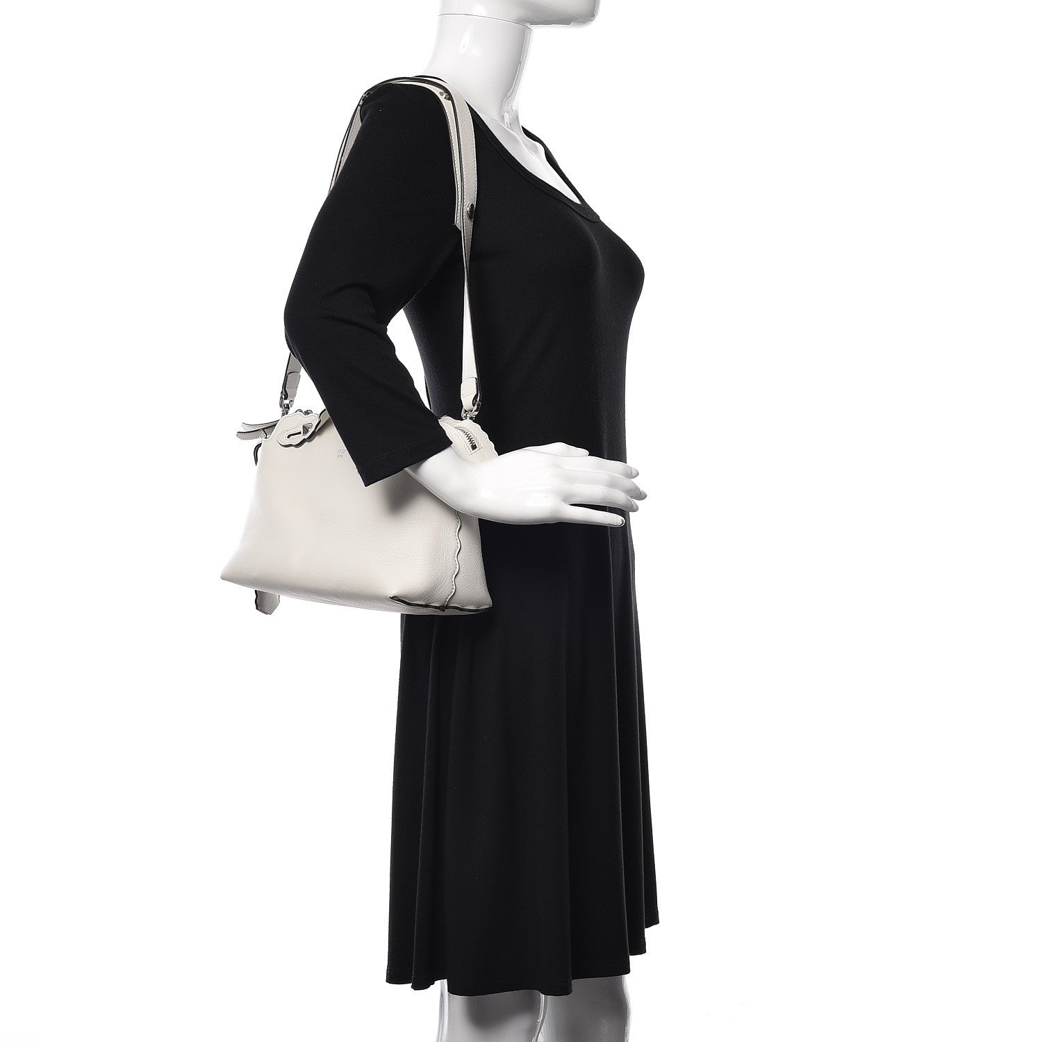 Fendi Vitello Dolce Scalloped Studded Medium By The Way Boston Bag White Ice 2 of 10