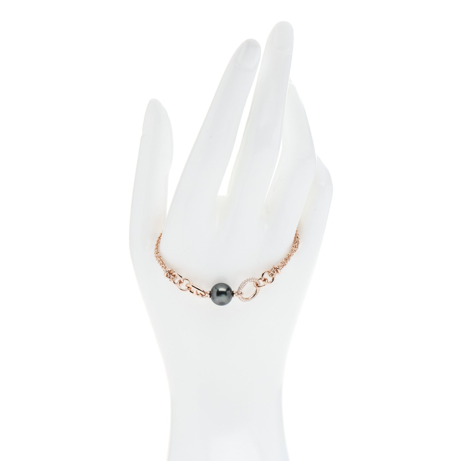 Hermes 18K Rose Gold Diamond Black Tahitian Pearl Albertine Bracelet SH 2 of 5