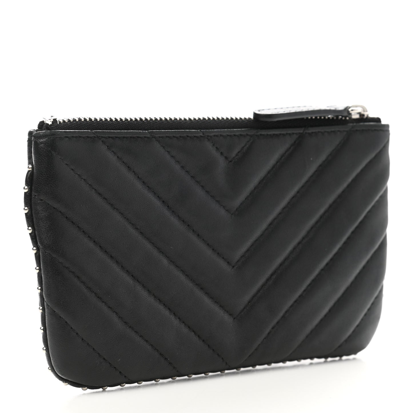 Lambskin Chevron Quilted Studded Small Cosmetic Case Black