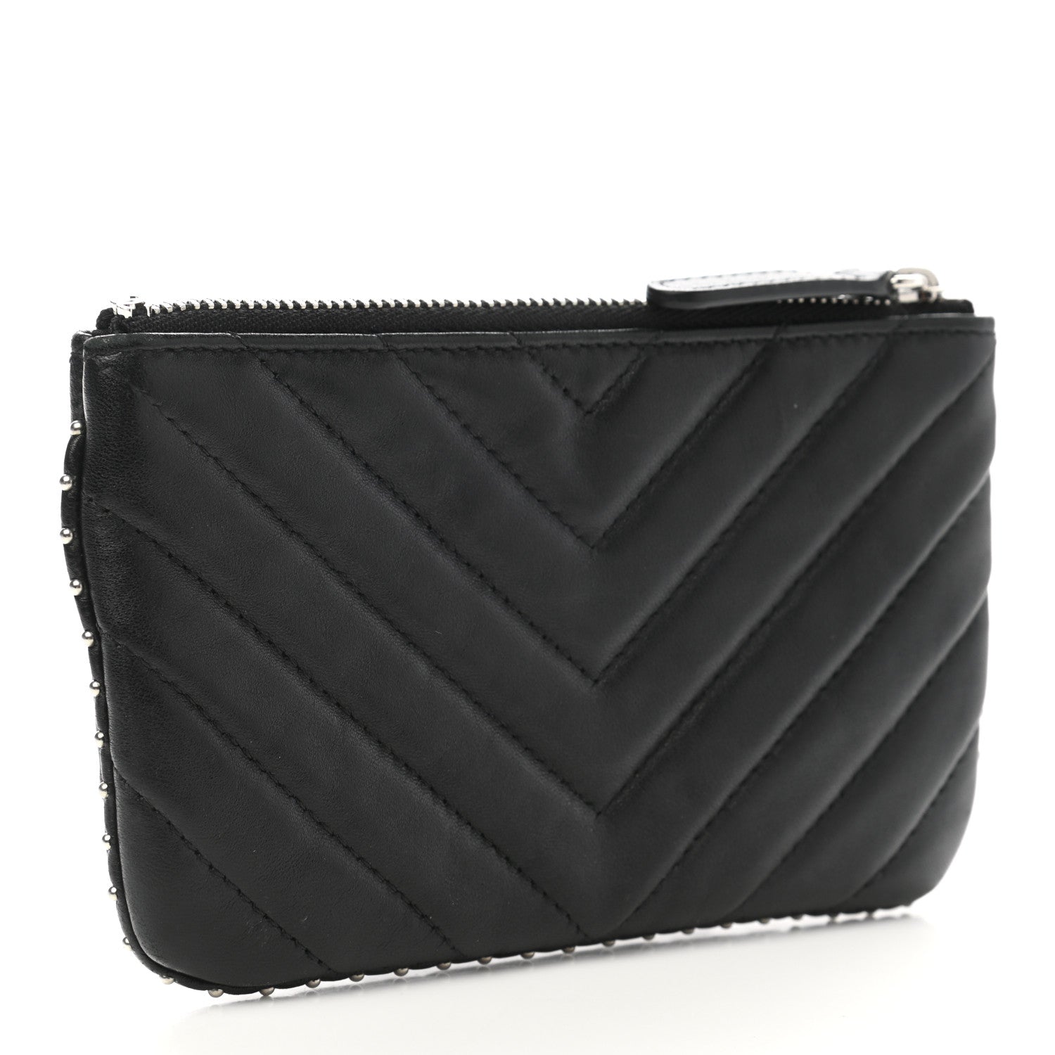 Chanel Lambskin Chevron Quilted Studded Small Cosmetic Case Black 3 of 7