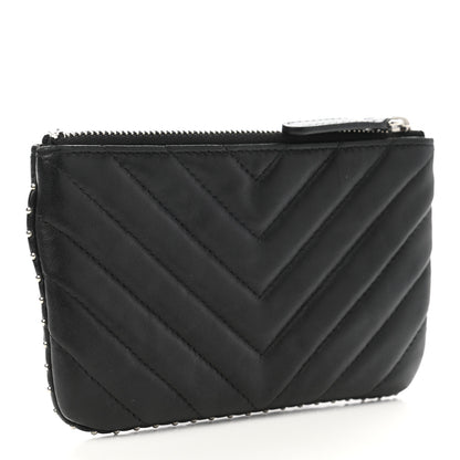 Chanel Lambskin Chevron Quilted Studded Small Cosmetic Case Black 3 of 7
