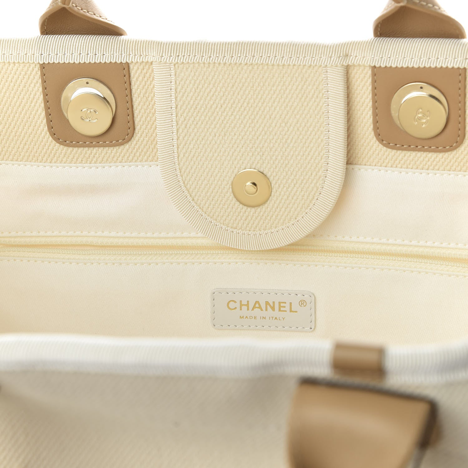 Chanel Canvas Pearl Medium Deauville Tote Ecru Beige 6 of 10