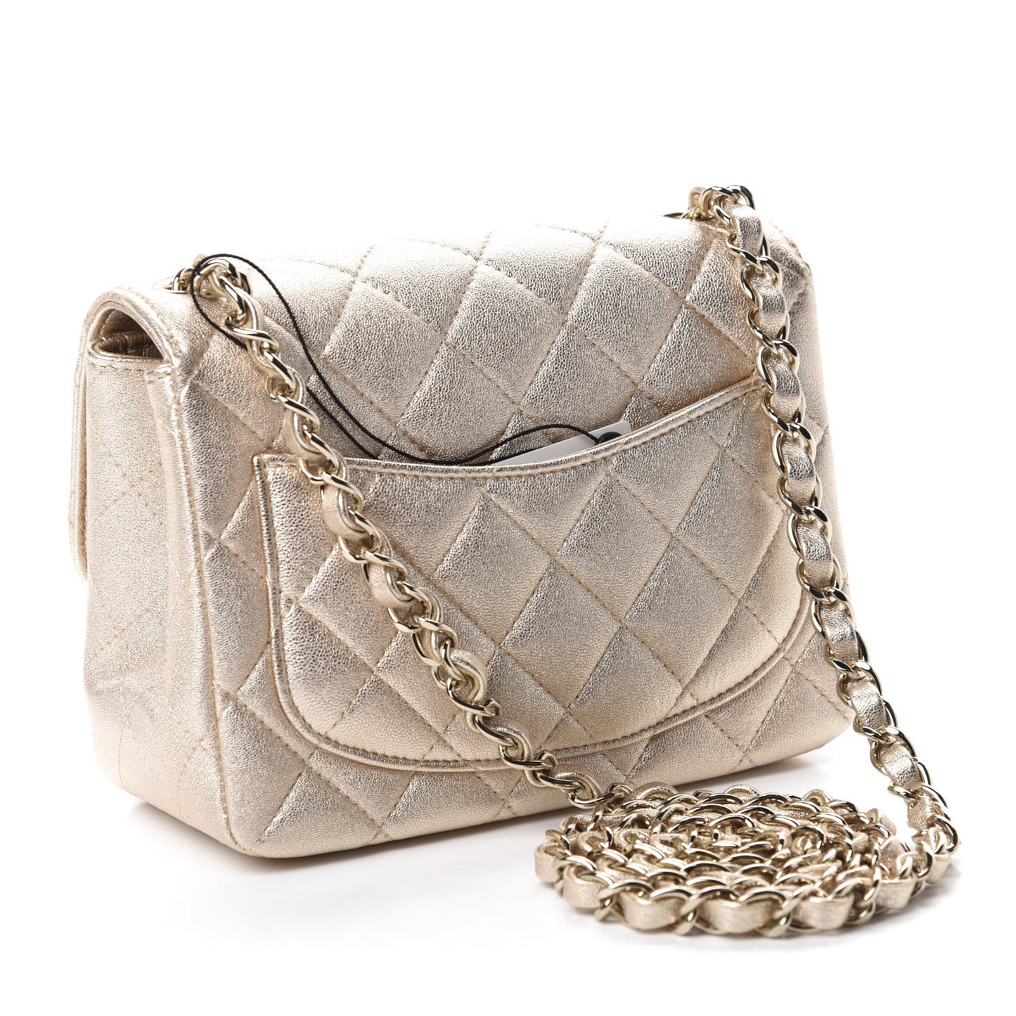 Metallic Lambskin Quilted Mini Square Flap Gold