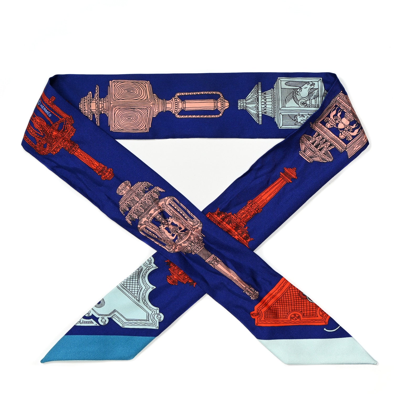 Hermes Silk Merveilleuses Lanternes Twilly Indigo Orange Bleu Glacier 1 of 5