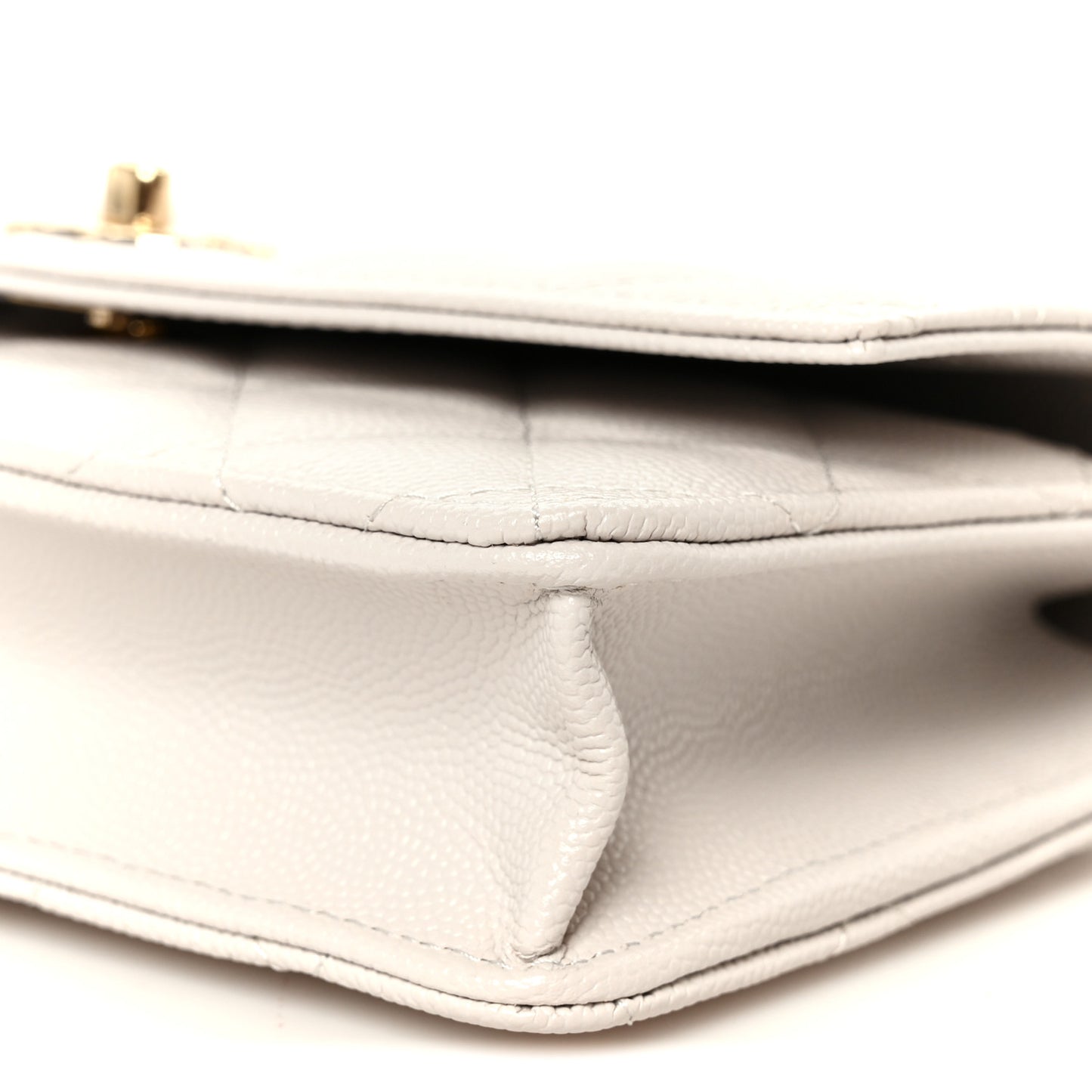 Caviar Quilted Trendy Handle Clutch With Chain Light Grey