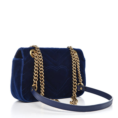 Gucci Velvet Matelasse Mini GG Marmont Shoulder Bag Cobalt Blue 3 of 11