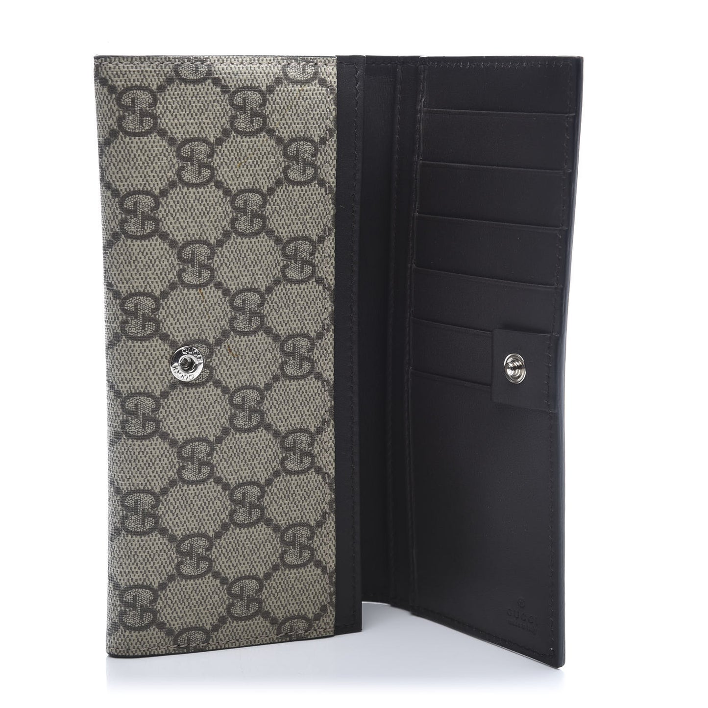 GG Supreme Monogram Selleria Calfskin Web New Web Continental Wallet Beige Ebony Cocoa