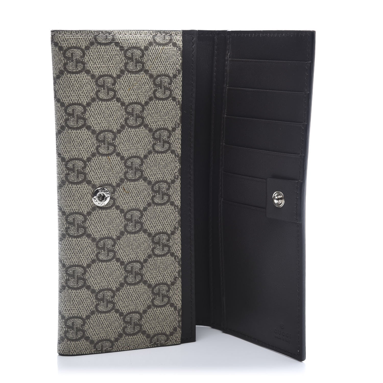 Gucci GG Supreme Monogram Selleria Calfskin Web New Web Continental Wallet Beige Ebony Cocoa 5 of 9