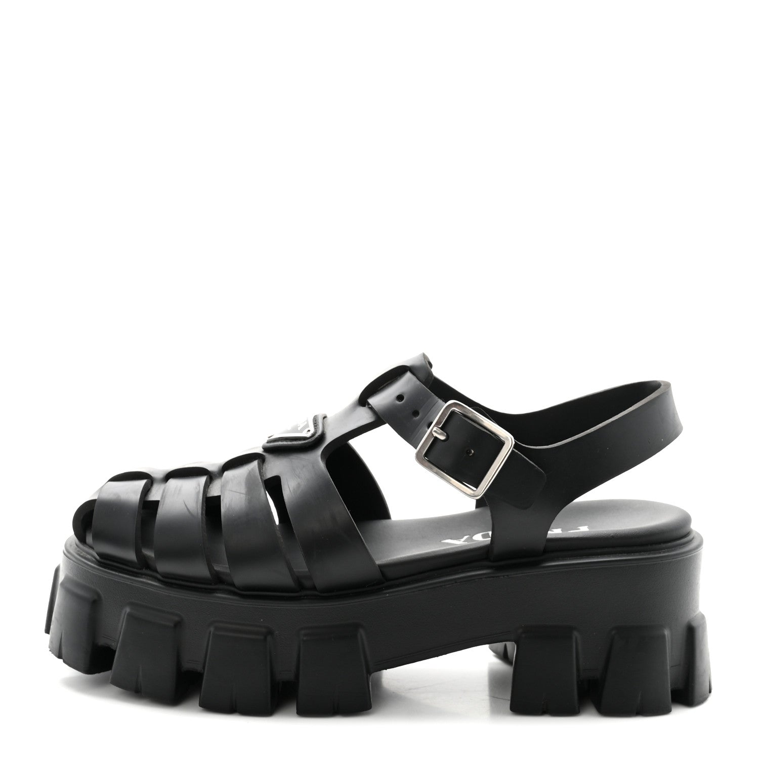Prada Foam Rubber Triangle Logo Monolith 55mm Cage Sandals 39 Black 36 Black 1 of 10