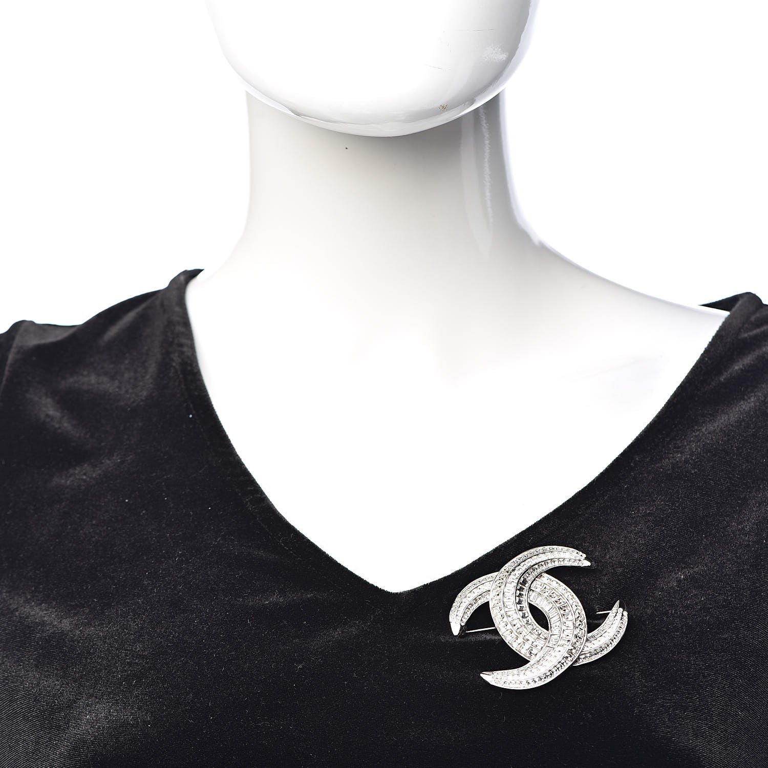 Chanel Baguette Crystal CC Brooch Silver 2 of 5