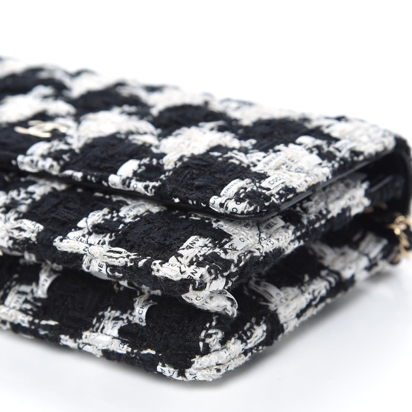 Tweed Quilted Wallet On Chain WOC Black Ecru White