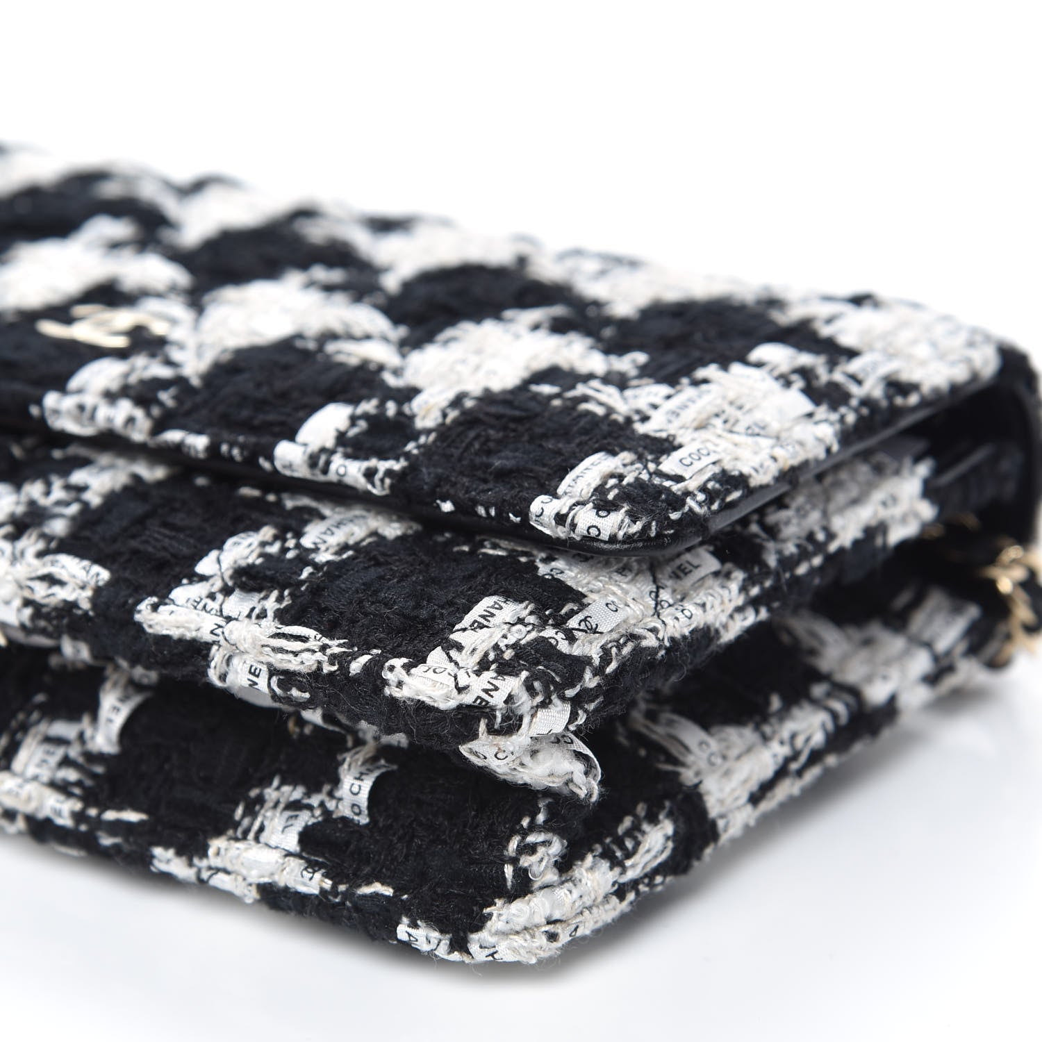 Chanel Tweed Quilted Wallet On Chain WOC Black Ecru White 10 of 11