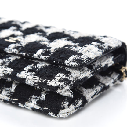 Chanel Tweed Quilted Wallet On Chain WOC Black Ecru White 10 of 11