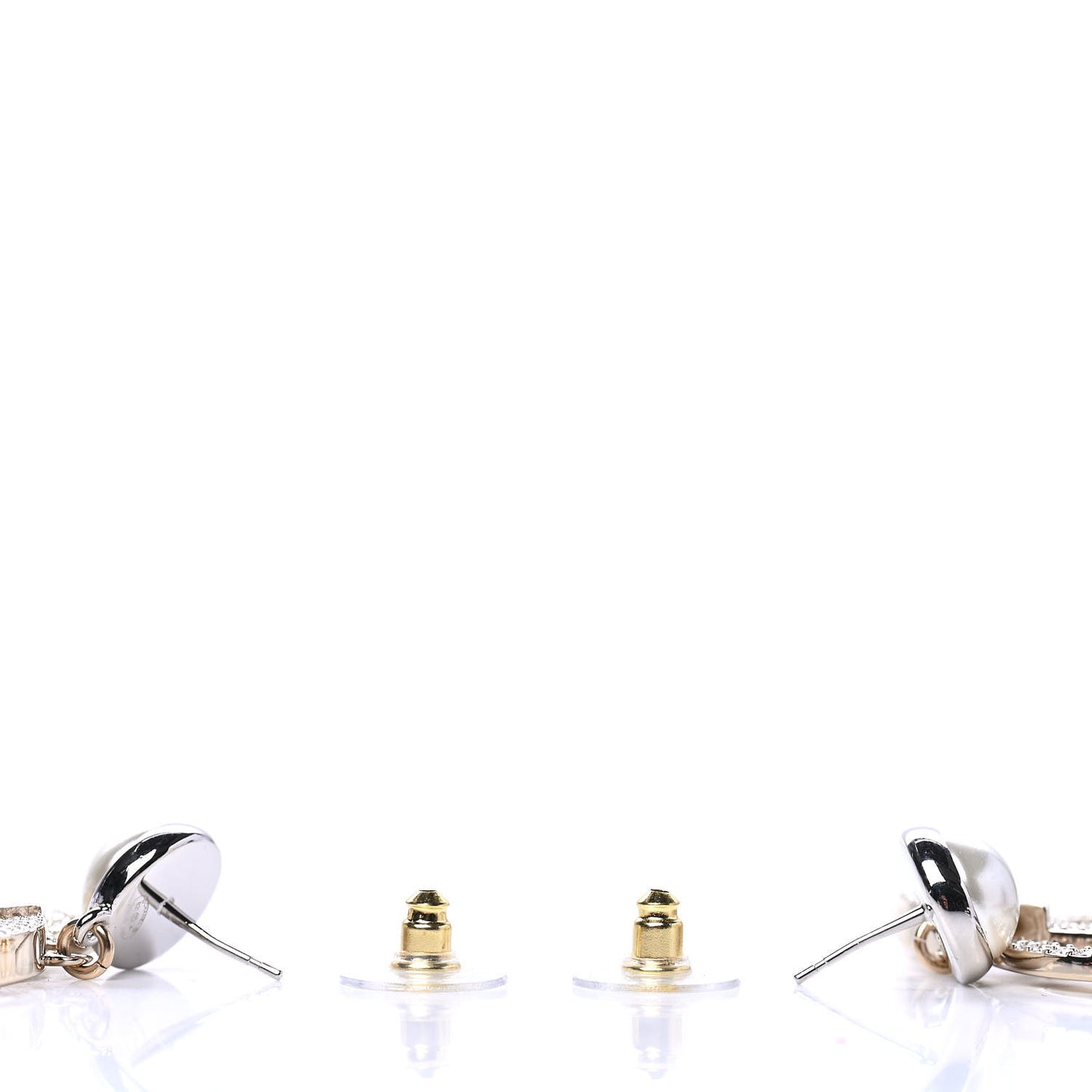 Crystal Pearl CC Drop Earrings Gold Silver