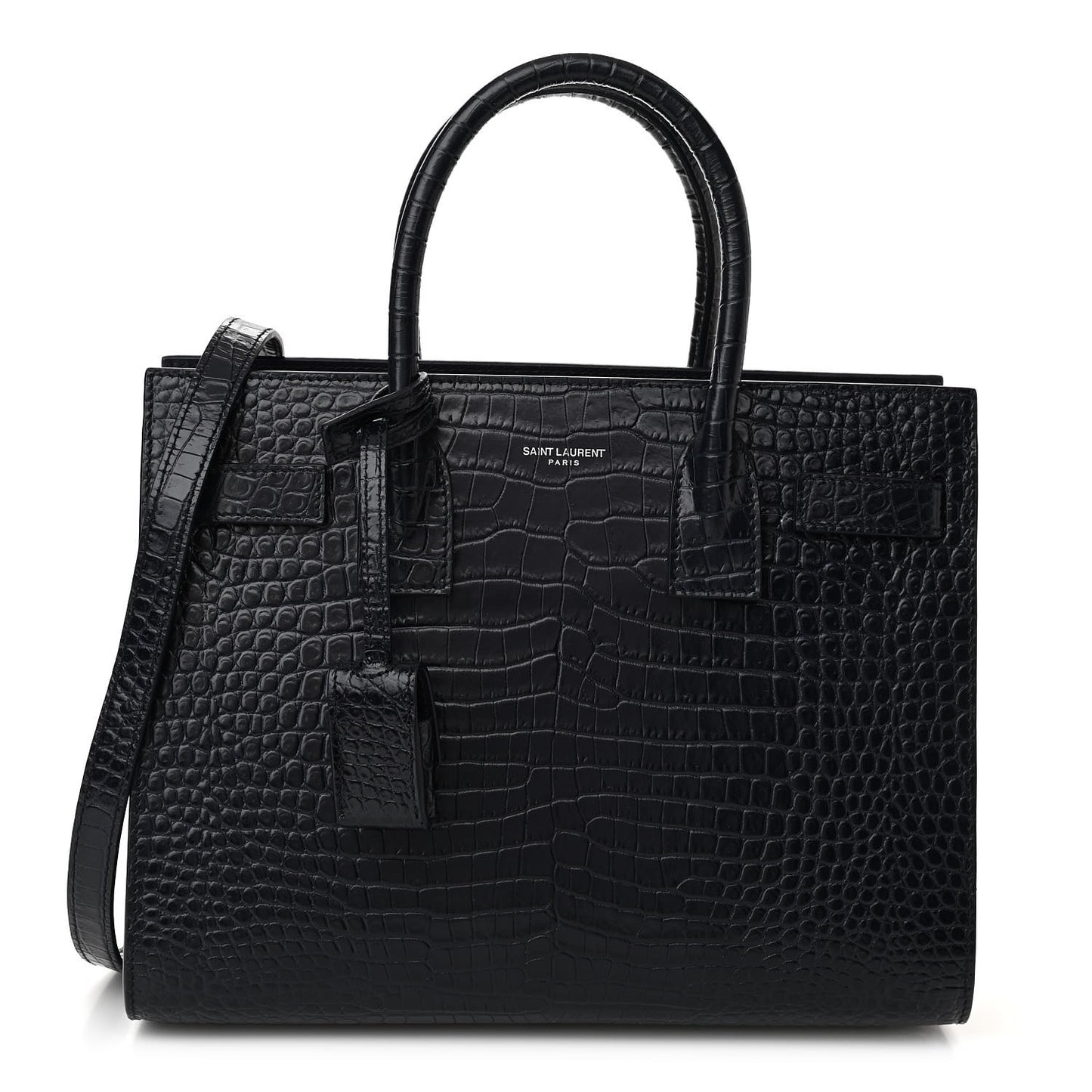 Calfskin Crocodile Embossed Baby Sac De Jour Navy