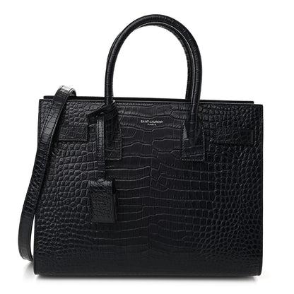 Saint Laurent Calfskin Crocodile Embossed Baby Sac De Jour Navy 1 of 10