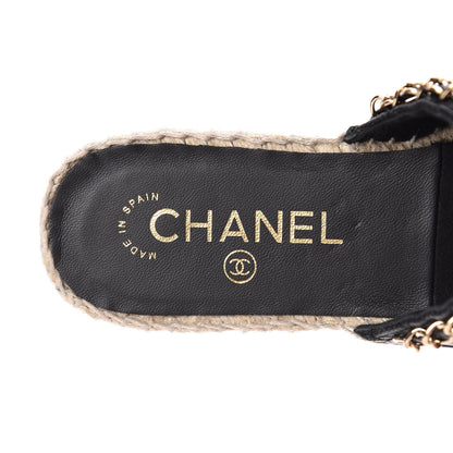 Chanel Lambskin Grosgrain Quilted CC Chain Espadrille Mules 36 Black 9 of 11