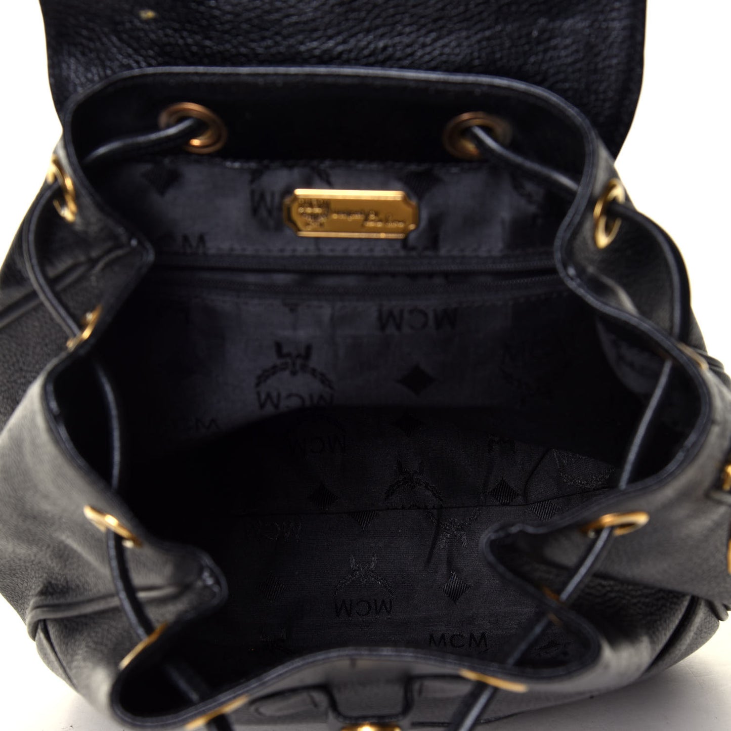 Grained Calfskin Studded Drawstring Backpack Black