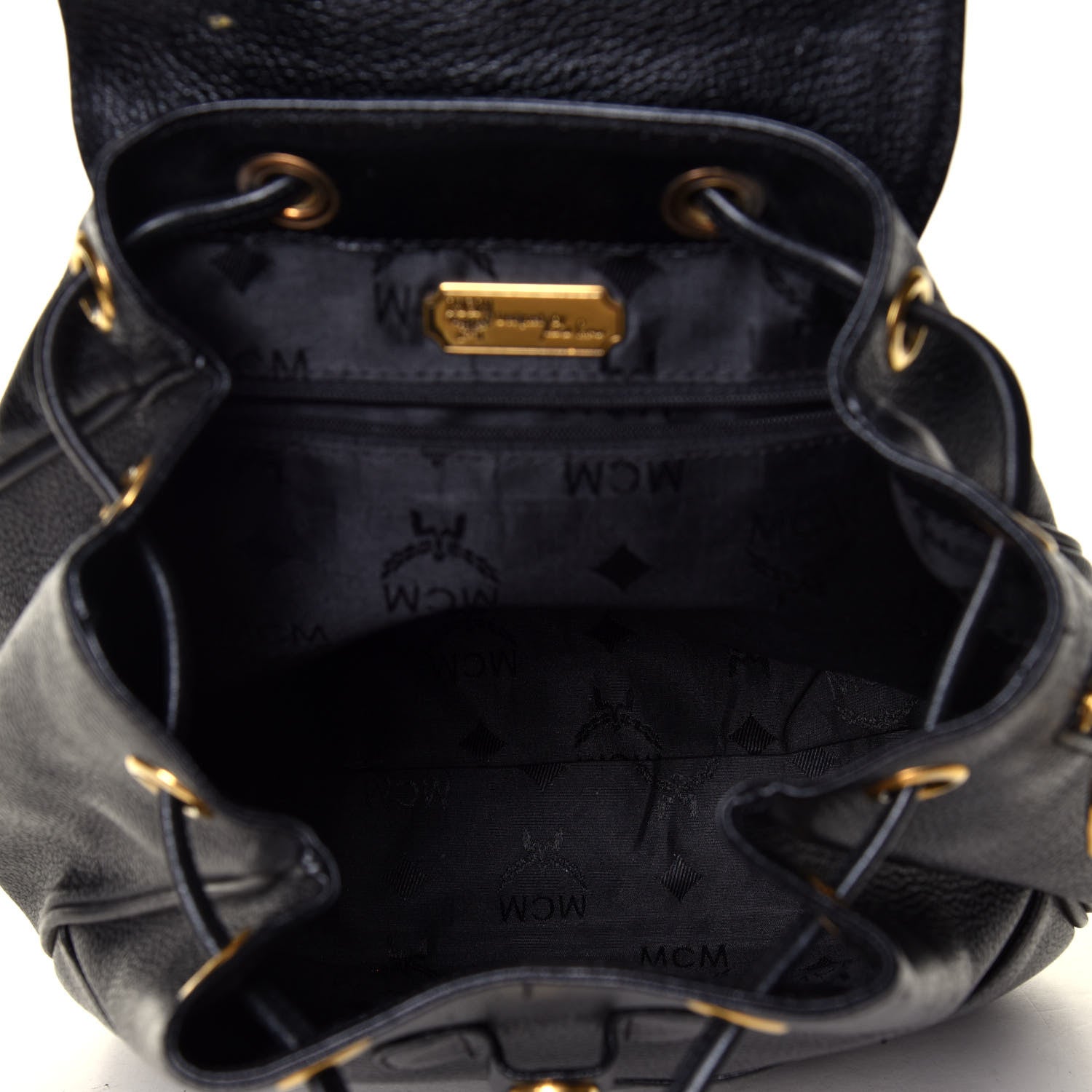 MCM Grained Calfskin Studded Drawstring Backpack Black 4 of 5
