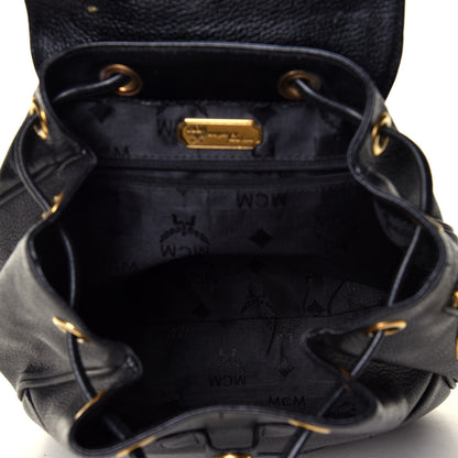 MCM Grained Calfskin Studded Drawstring Backpack Black 4 of 5