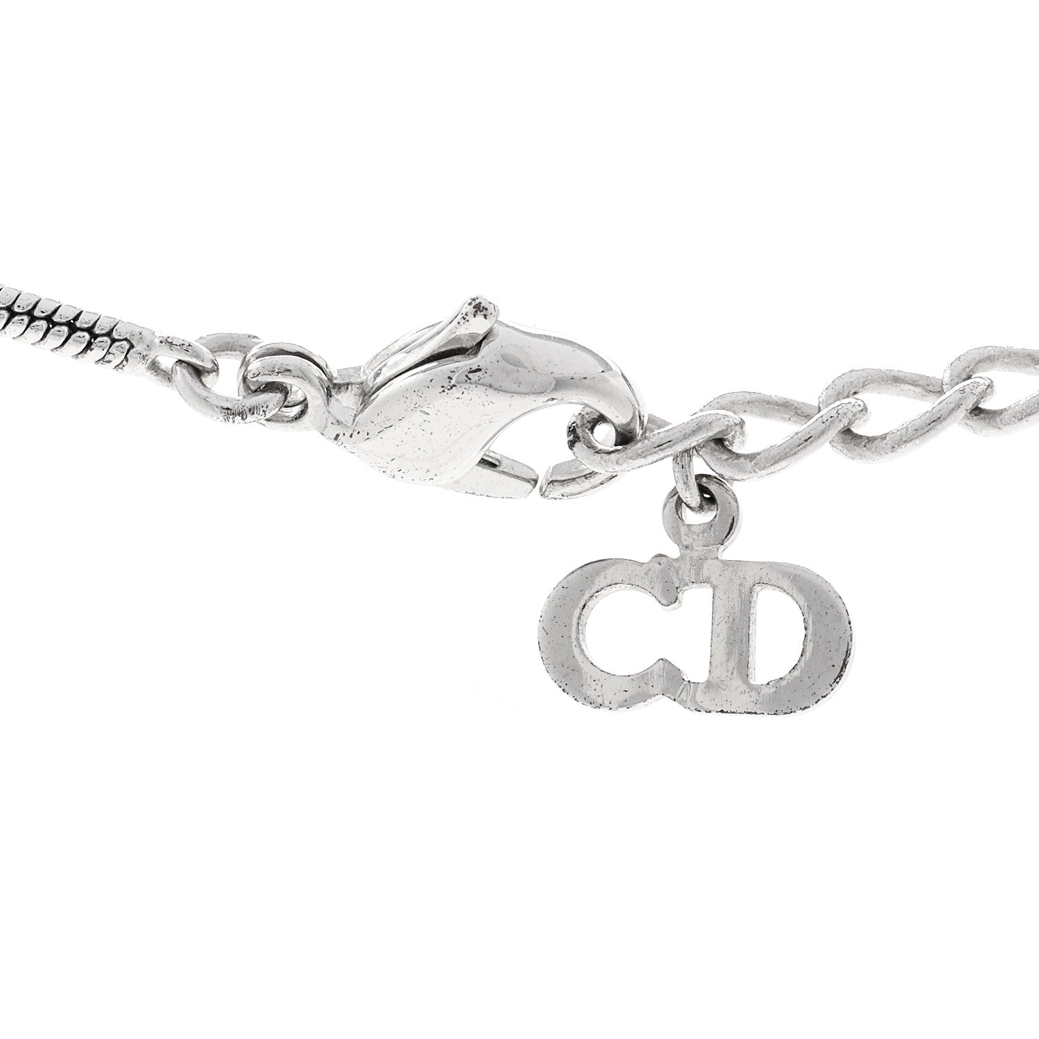 Christian Dior Metal Crystal Logo Heart Pendant Necklace Silver 5 of 5