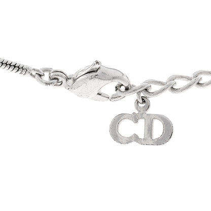 Christian Dior Metal Crystal Logo Heart Pendant Necklace Silver 5 of 5