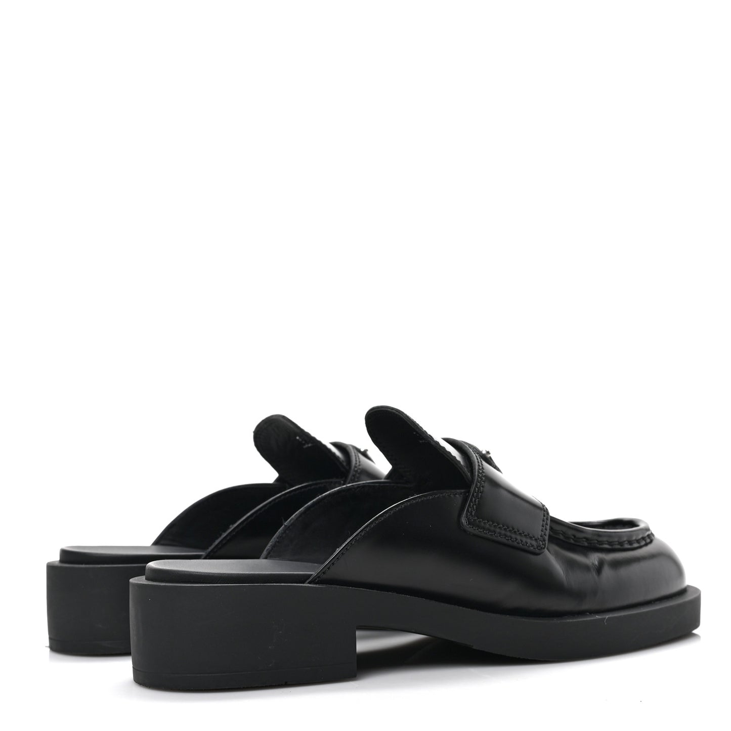 Spazzolato Metal Triangle Logo 40mm Loafer Mules 36.5 Black
