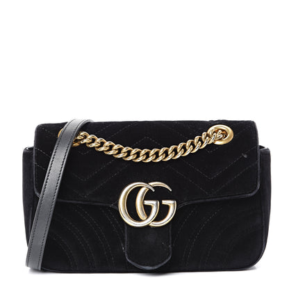 Gucci Velvet Matelasse Mini GG Marmont Shoulder Bag Black 1 of 22