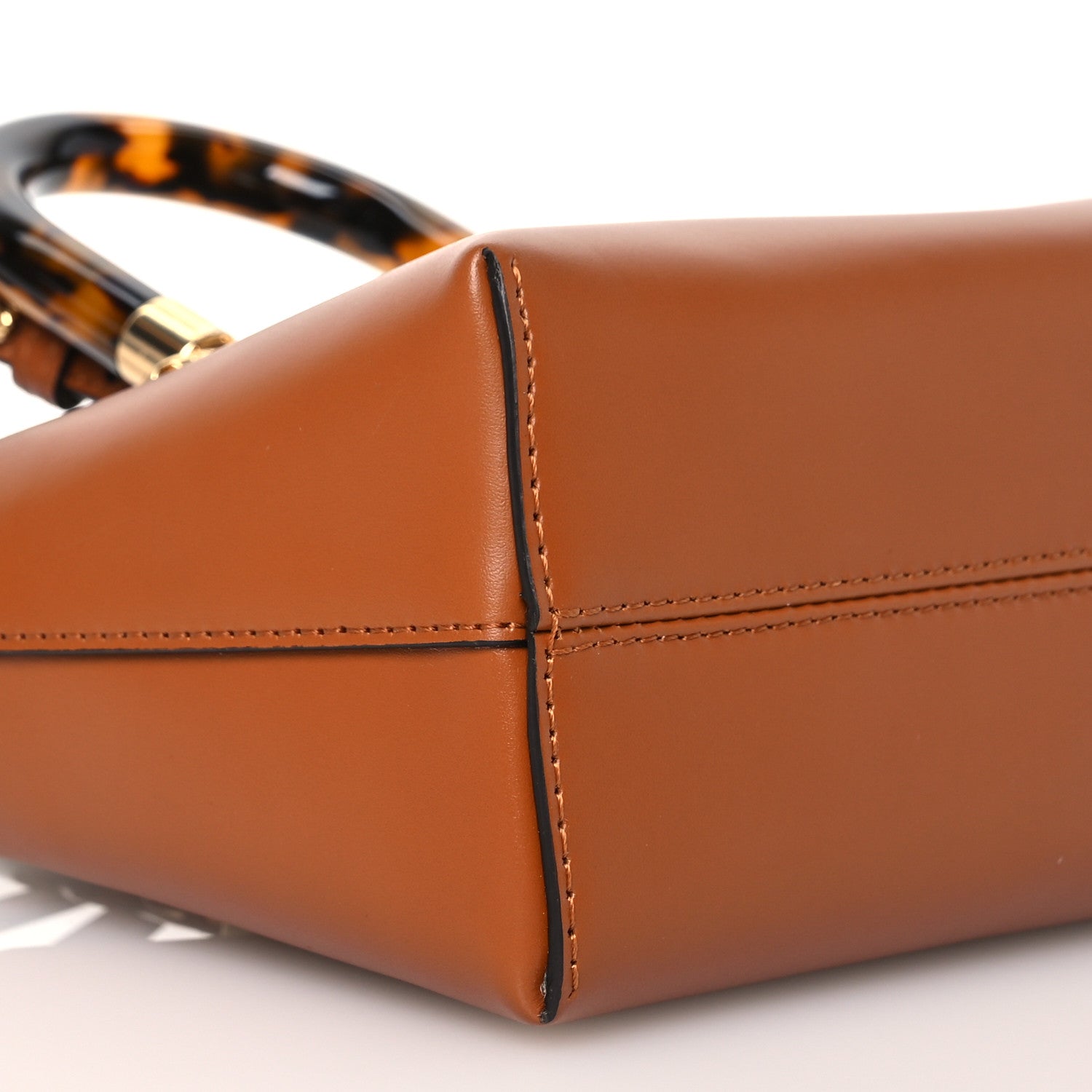 Fendi Vitello King Plexiglass Logo Embossed Mini By The Way Top Handle Boston Bag Caramello 9 of 14