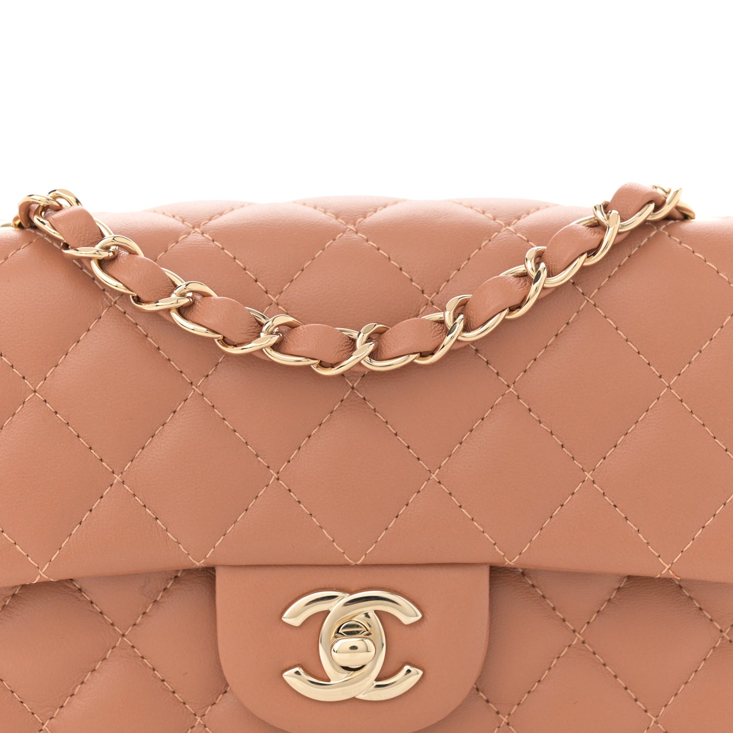 Lambskin Quilted Mini Rectangular Flap Brown