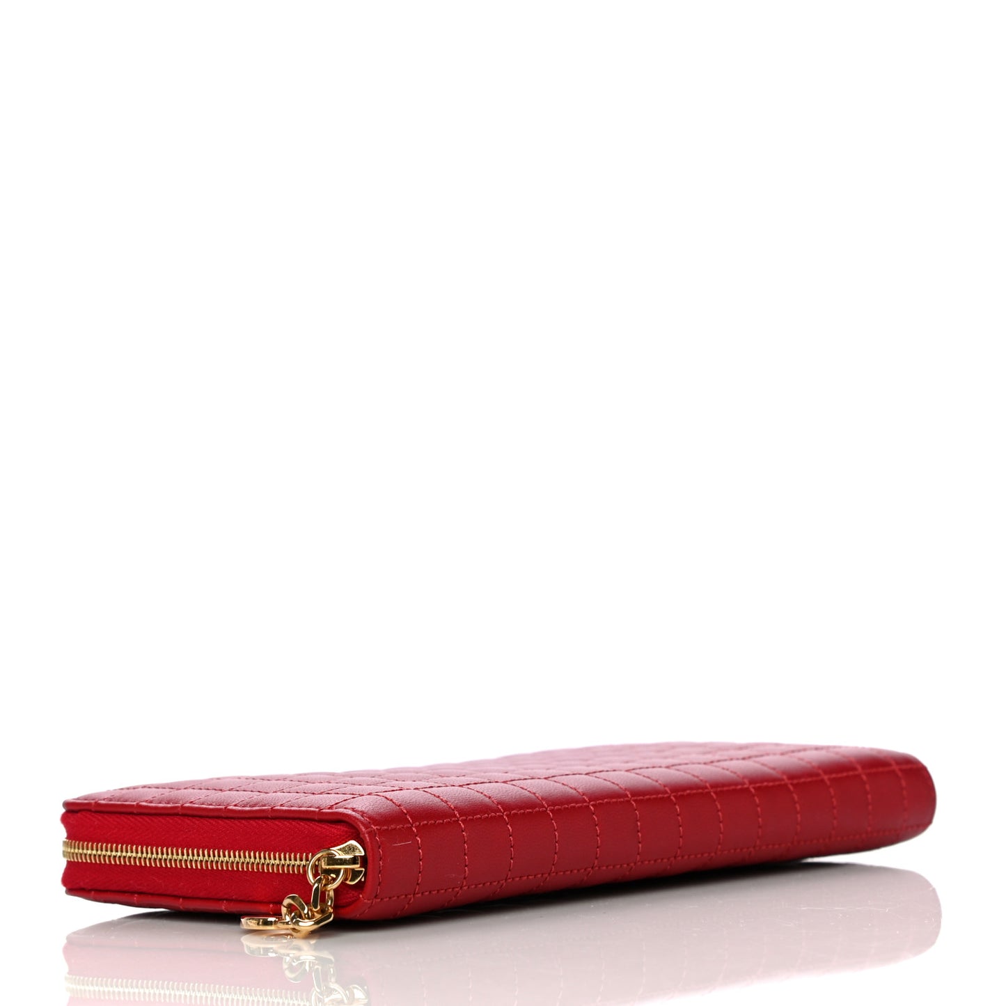 Lambskin Quilted Large C Charm Zip Around Wallet Red
