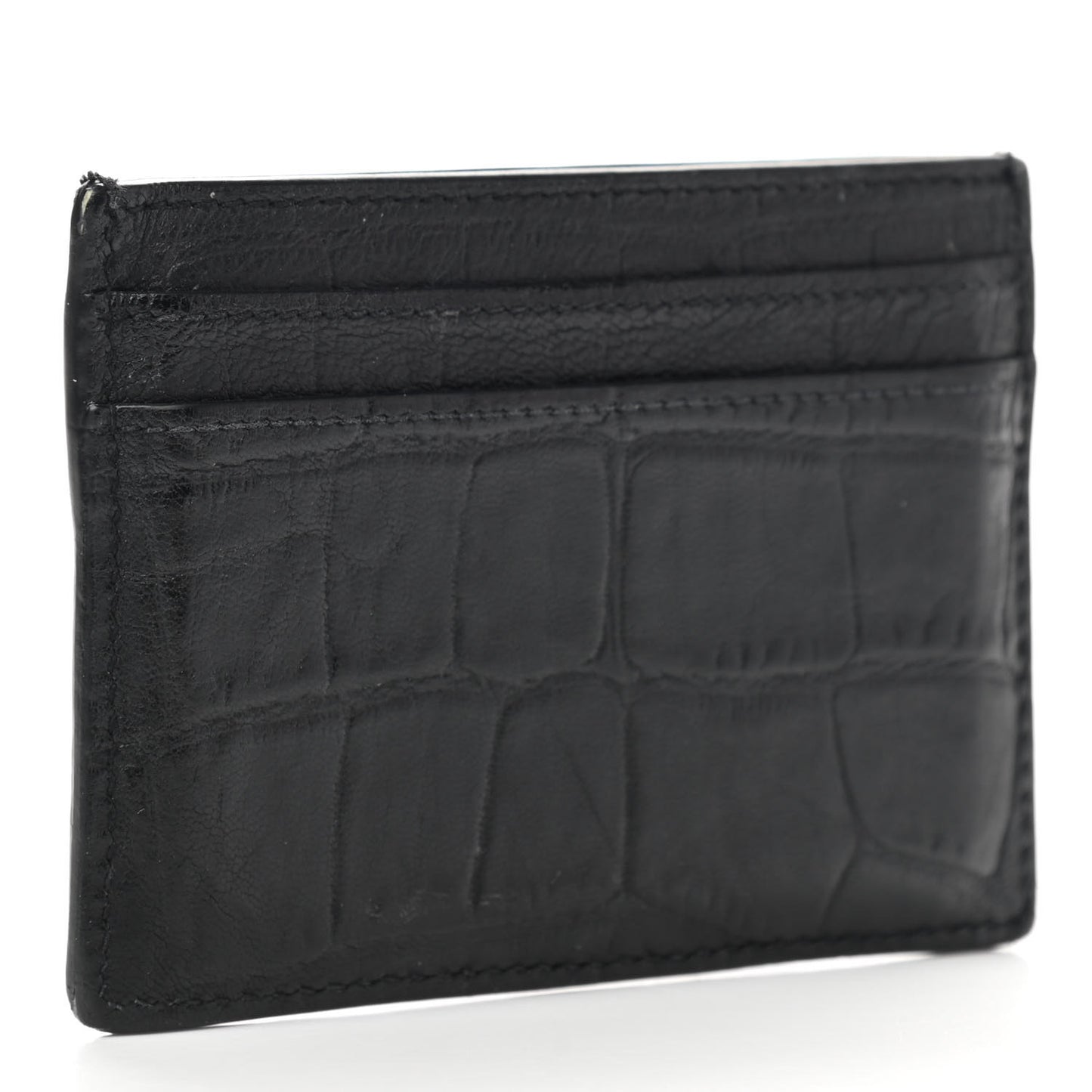 Calfskin Crocodile Embossed Monogram Credit Card Case Black