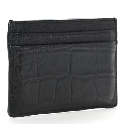 Saint Laurent Calfskin Crocodile Embossed Monogram Credit Card Case Black 2 of 9