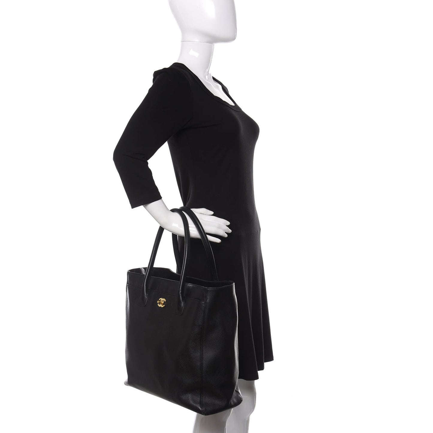 Calfskin Tall Cerf Tote Black