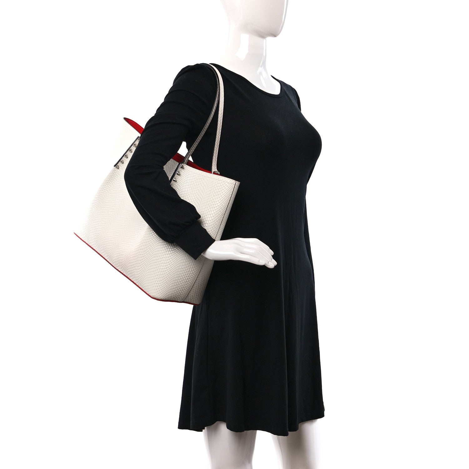 Christian Louboutin Calfskin Jurassic Embossed Spiked Large Cabarock Shopper Tote White 2 of 9