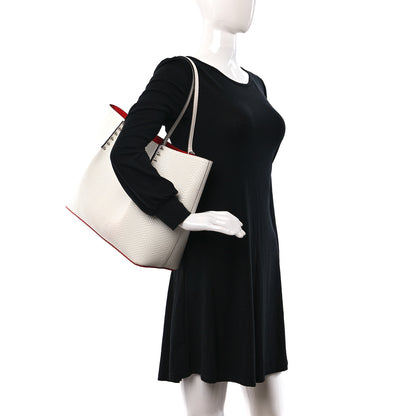 Christian Louboutin Calfskin Jurassic Embossed Spiked Large Cabarock Shopper Tote White 2 of 9