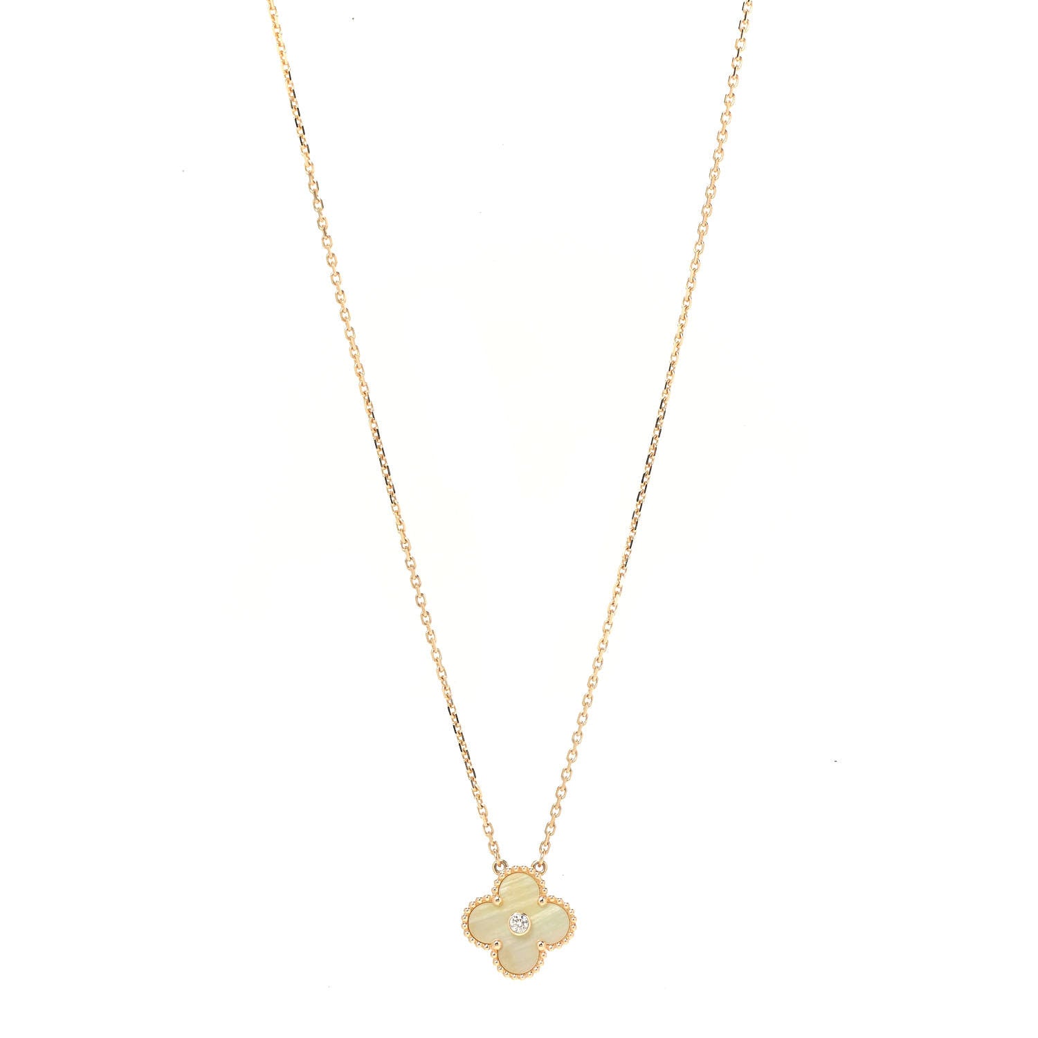 Van Cleef & Arpels 18K Yellow Gold Diamond Yellow Mother of Pearl Vintage Alhambra Pendant Necklace 1 of 7