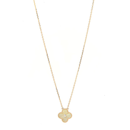 Van Cleef & Arpels 18K Yellow Gold Diamond Yellow Mother of Pearl Vintage Alhambra Pendant Necklace 1 of 7