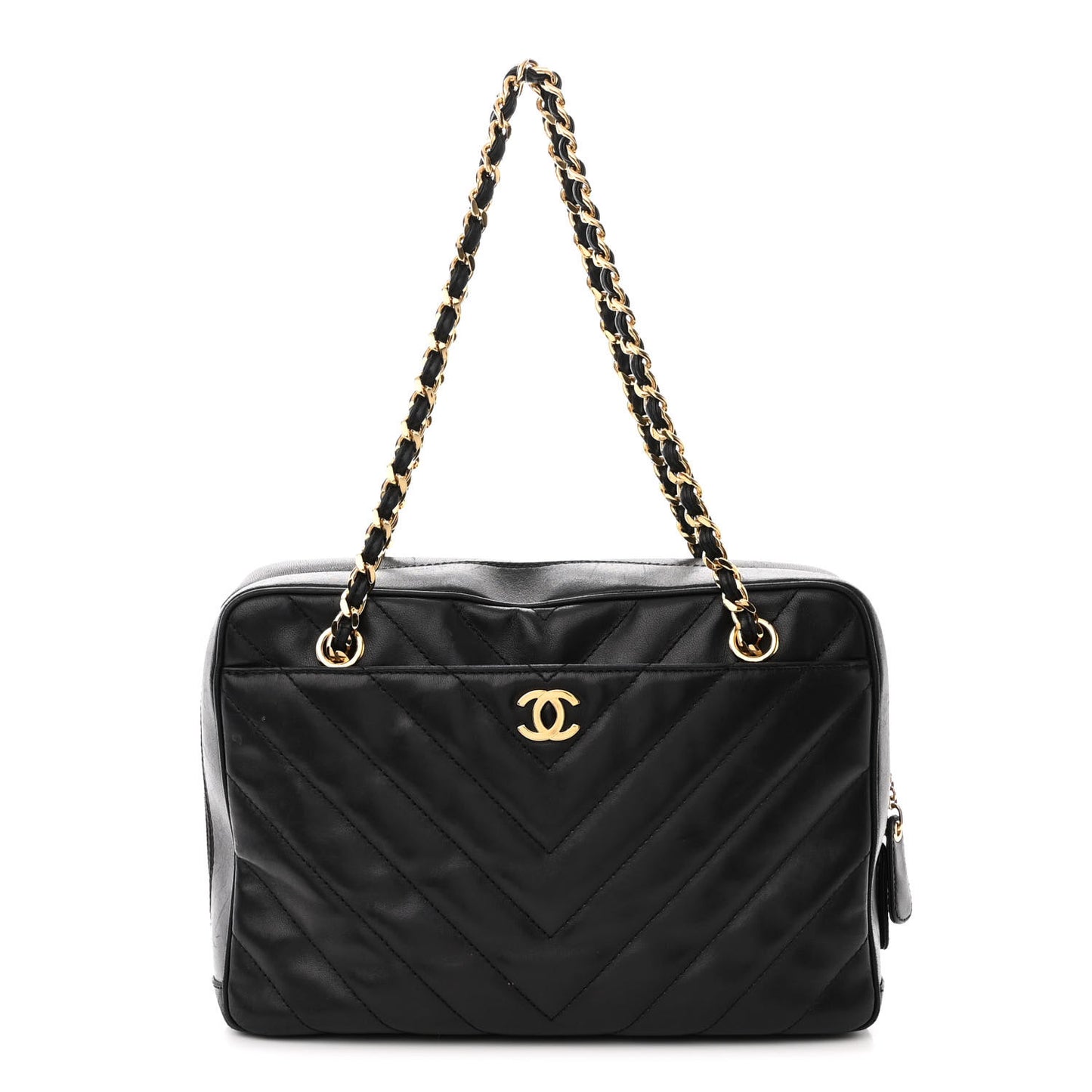 Lambskin Chevron Quilted Camera Case Black
