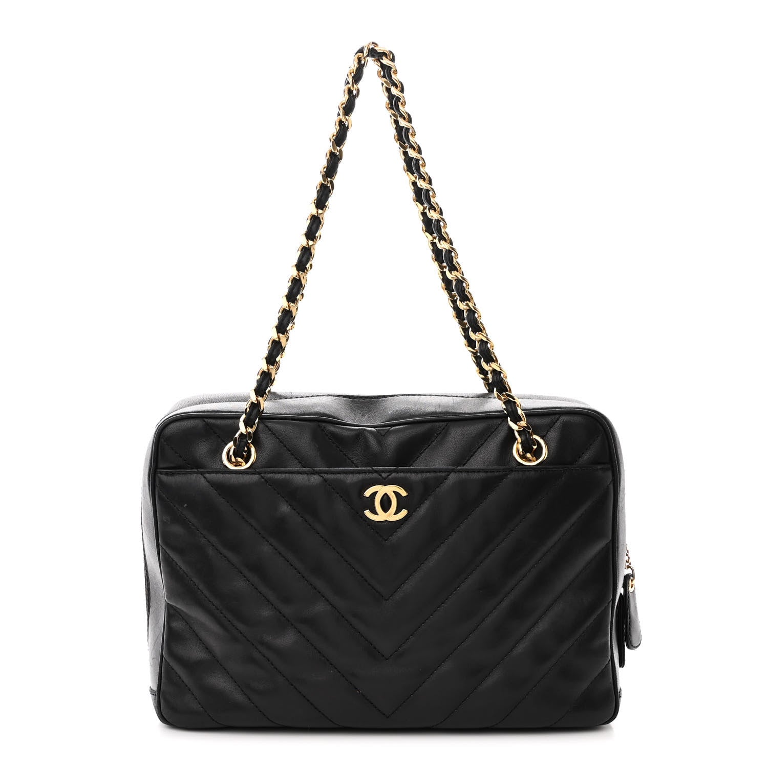 Chanel Lambskin Chevron Quilted Camera Case Black 1 of 13