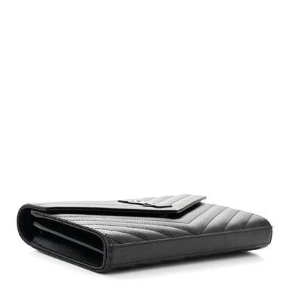 Saint Laurent Grain De Poudre Matelasse Chevron Monogram Monochrome Chain Wallet Black 4 of 11