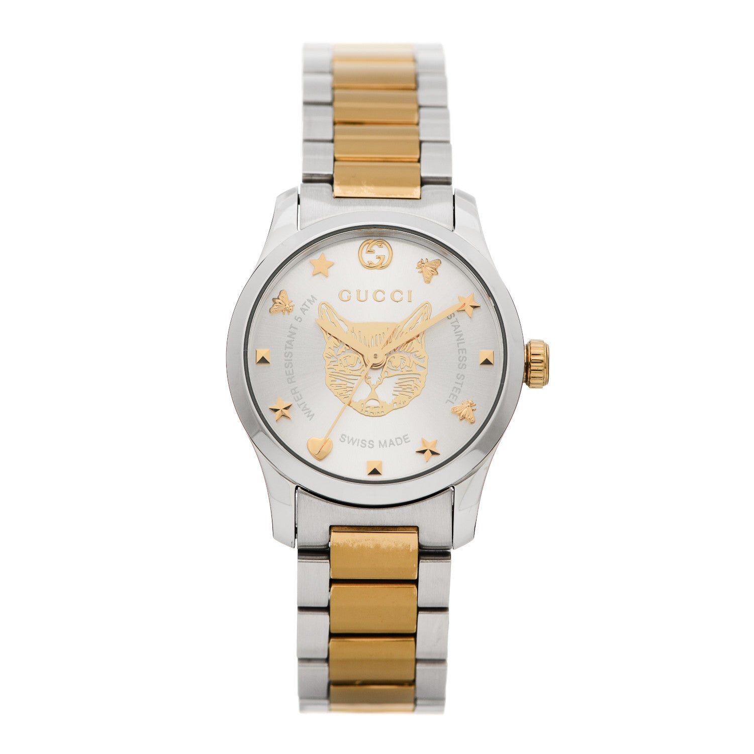 Gucci Stainless Steel 27mm G-Timeless Two Tone Cat Quartz Watch 1 of 6