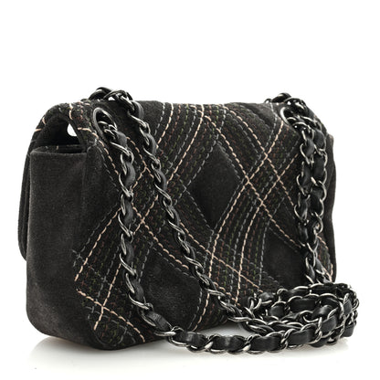 Chanel Suede Stitched Medium Saltire Single Flap Grey 3 of 9