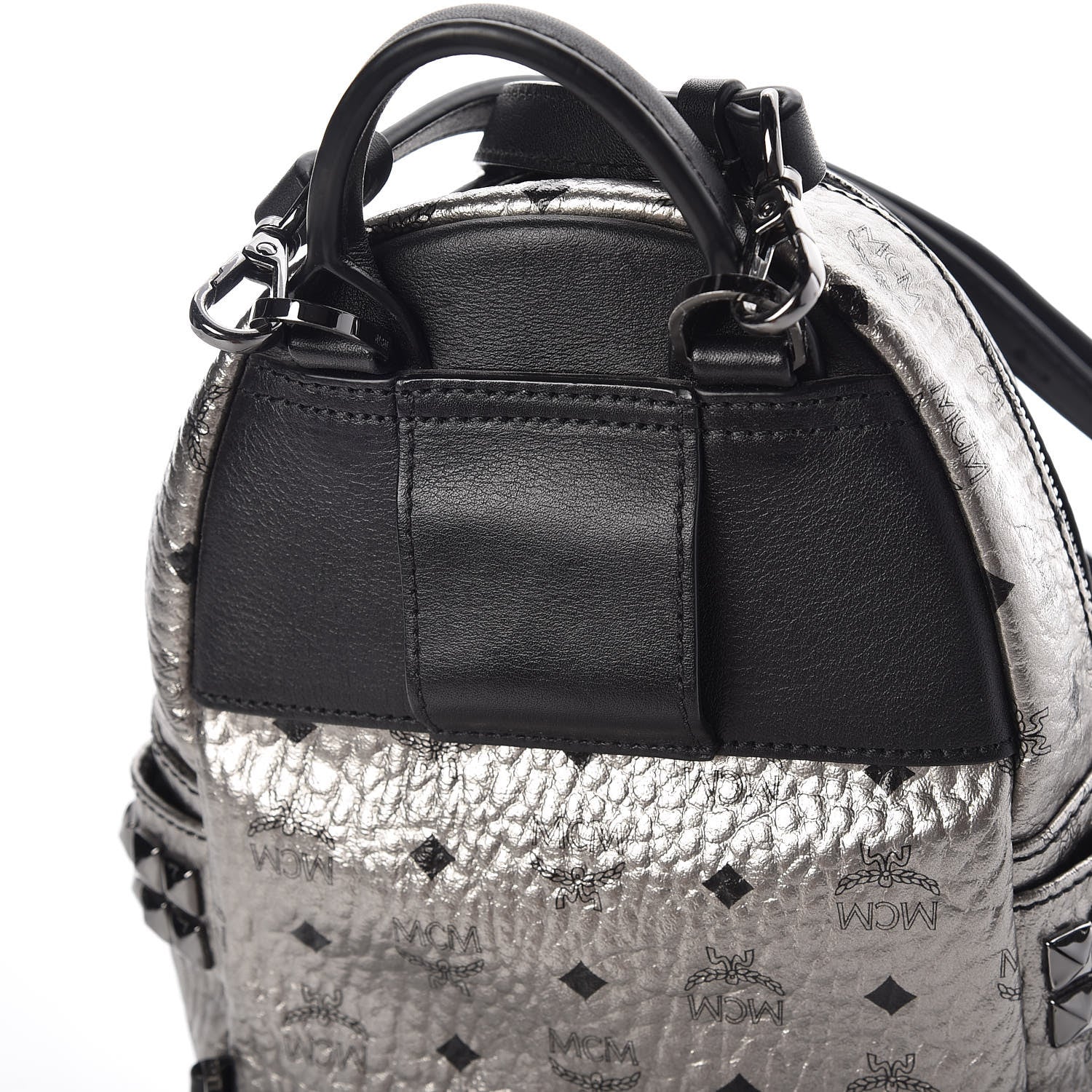 MCM Metallic Visetos Side Stud Mini Stark Backpack Silver Black 11 of 11