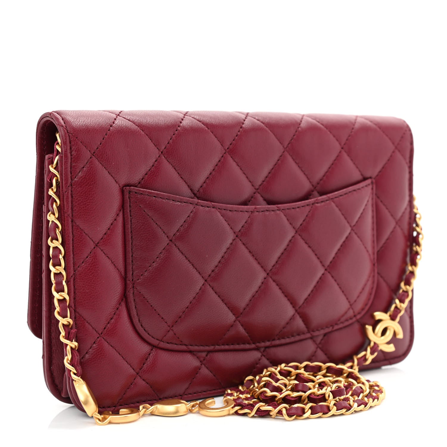 Chanel Lambskin Resin Quilted Coco Hearts Wallet On Chain WOC Burgundy 3 of 12