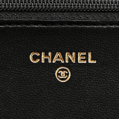 Chanel Lambskin Quilted CC Pearl Crush Wallet on Chain WOC Black 6 of 12